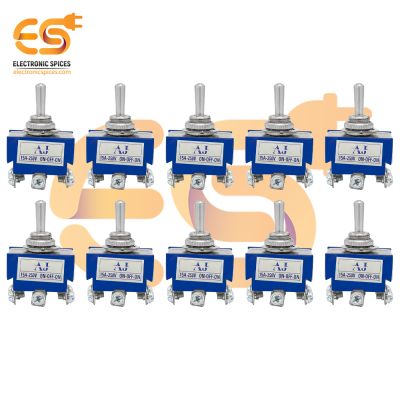 TEN1322 15A 250V 6 pin DPCO Heavy Duty Metal Body ON-OFF-ON Toggle Switch Pack of 10